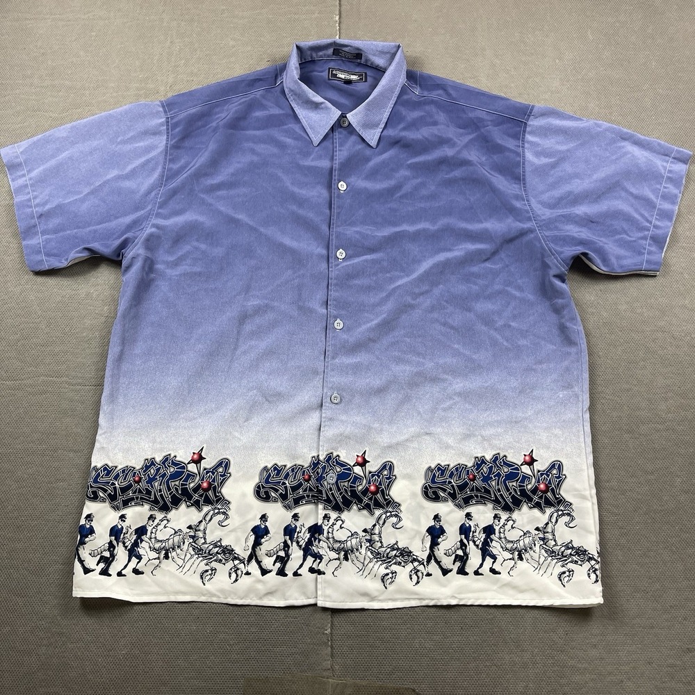 Vintage Laughing Buddha Shirt Mens XL Short‎ Sleeve Button Up Graffiti Scorpion